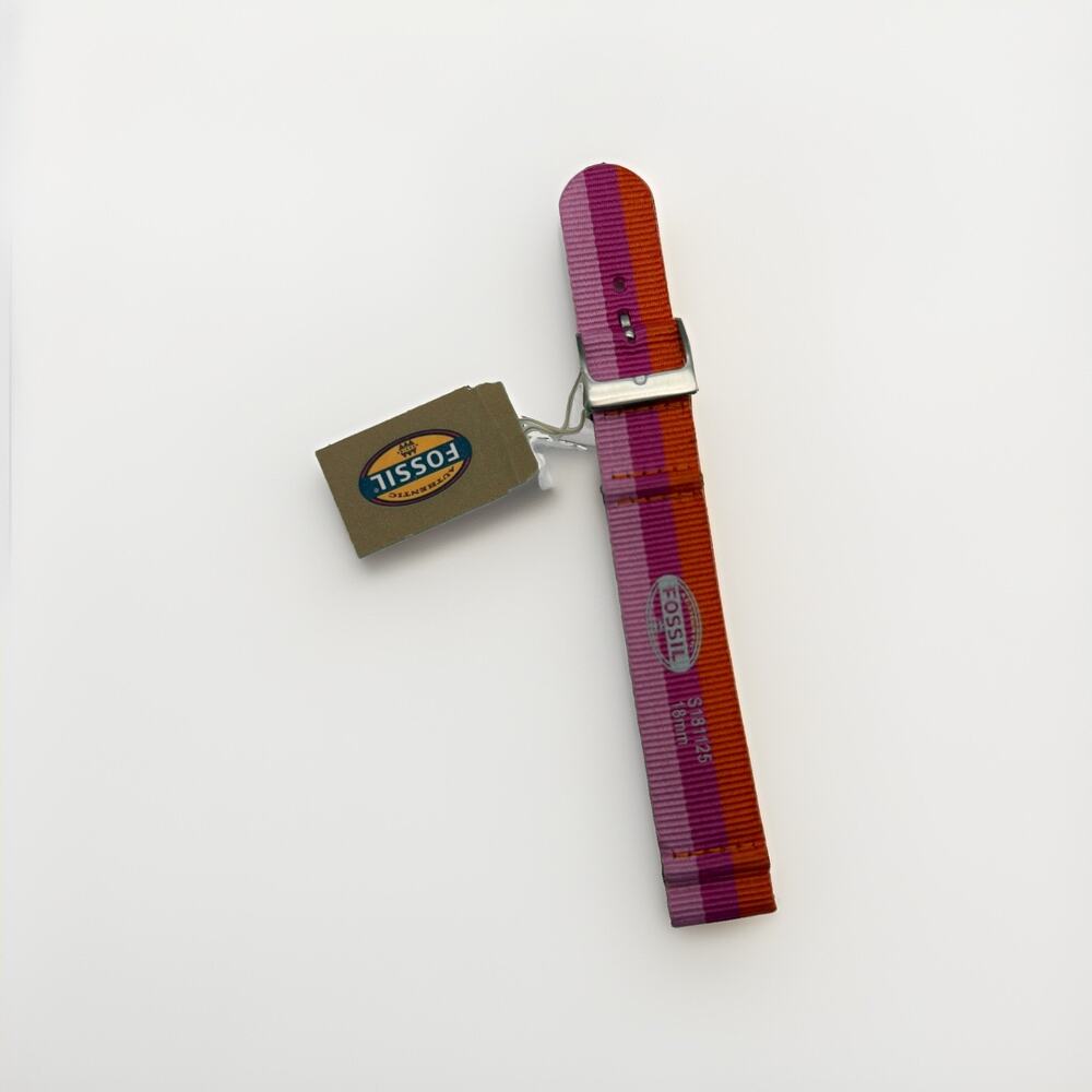 Fossil Man's 18mm Fuchsia Orange Pink Nylon Watch Band S181125